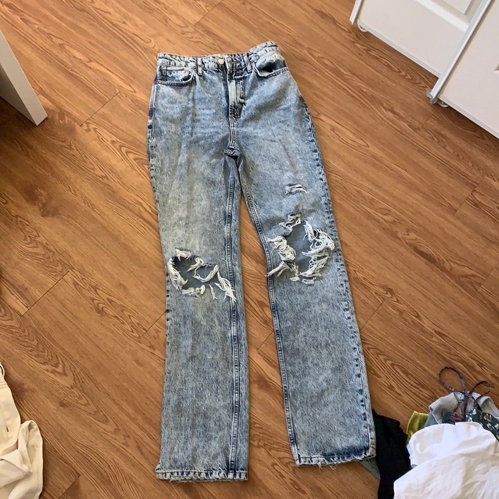 Free People Acid Wash Ripped Bootcut Jeans